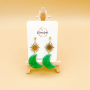 Green Sun Moon | Dangle Statement Earrings